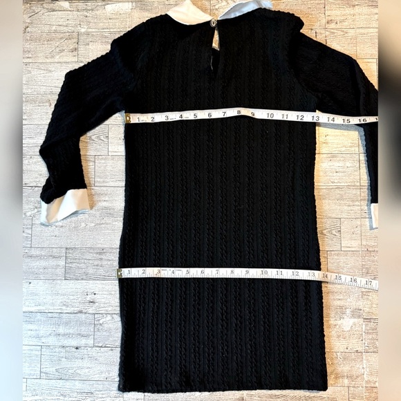 Wednesday Style, Ribbed Black, Long Sleeve Collared Dress - Picture 12 of 16
